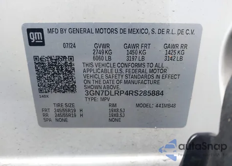 2024 Chevrolet Equinox Ev Lt z USA, uszkodzony, nr VIN 3GN7DLRP4RS285884